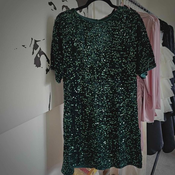 Velvet Sequin Short Sleeve Mini Dress - Picture 5 of 6